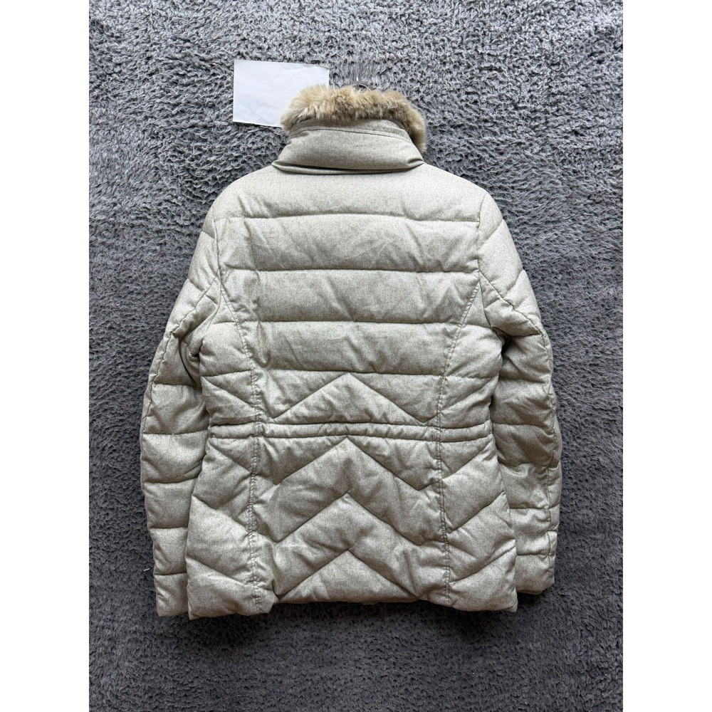 Barbour Langstone Quilted Puffer Jacket Faux-Fur Collar Stone White Size 10 - Picture 2 of 14